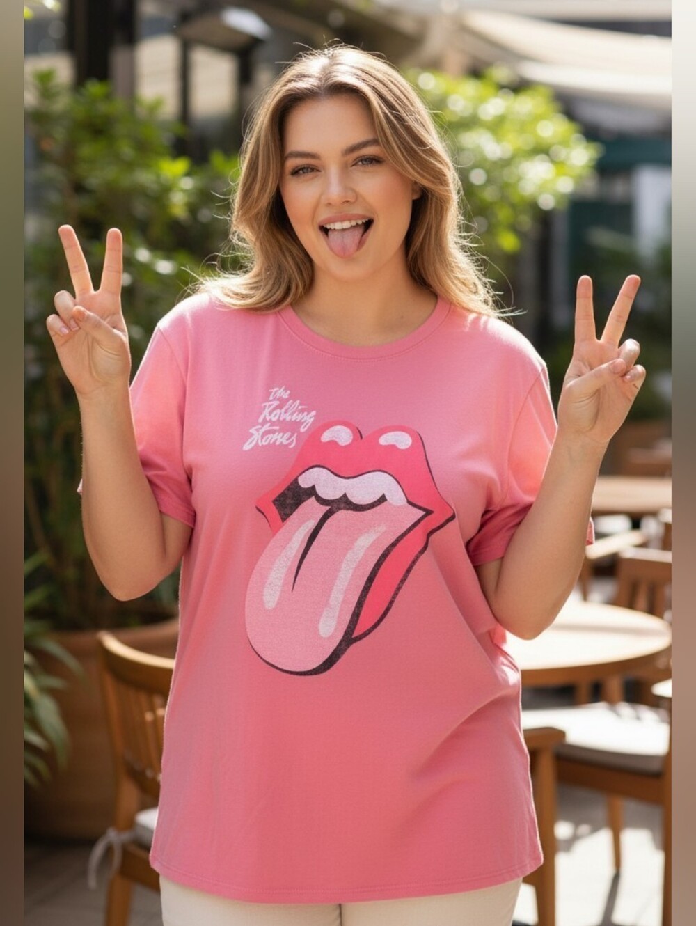 ROLLING STONES Pink Graphic Tongue Short Sleeve Tee- In XL Or XXL